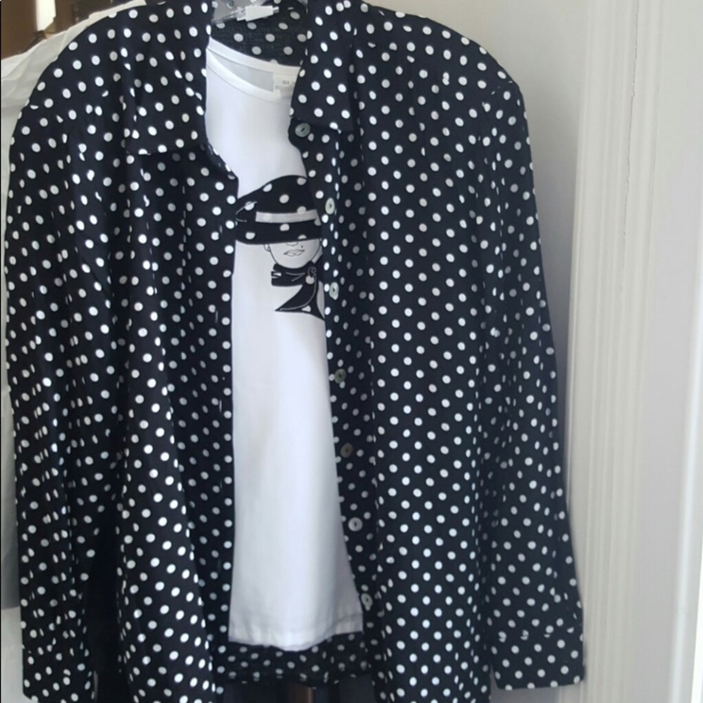 Blair Boutique Black and White Polka Dot  2 Piece Shirt Set Size Large